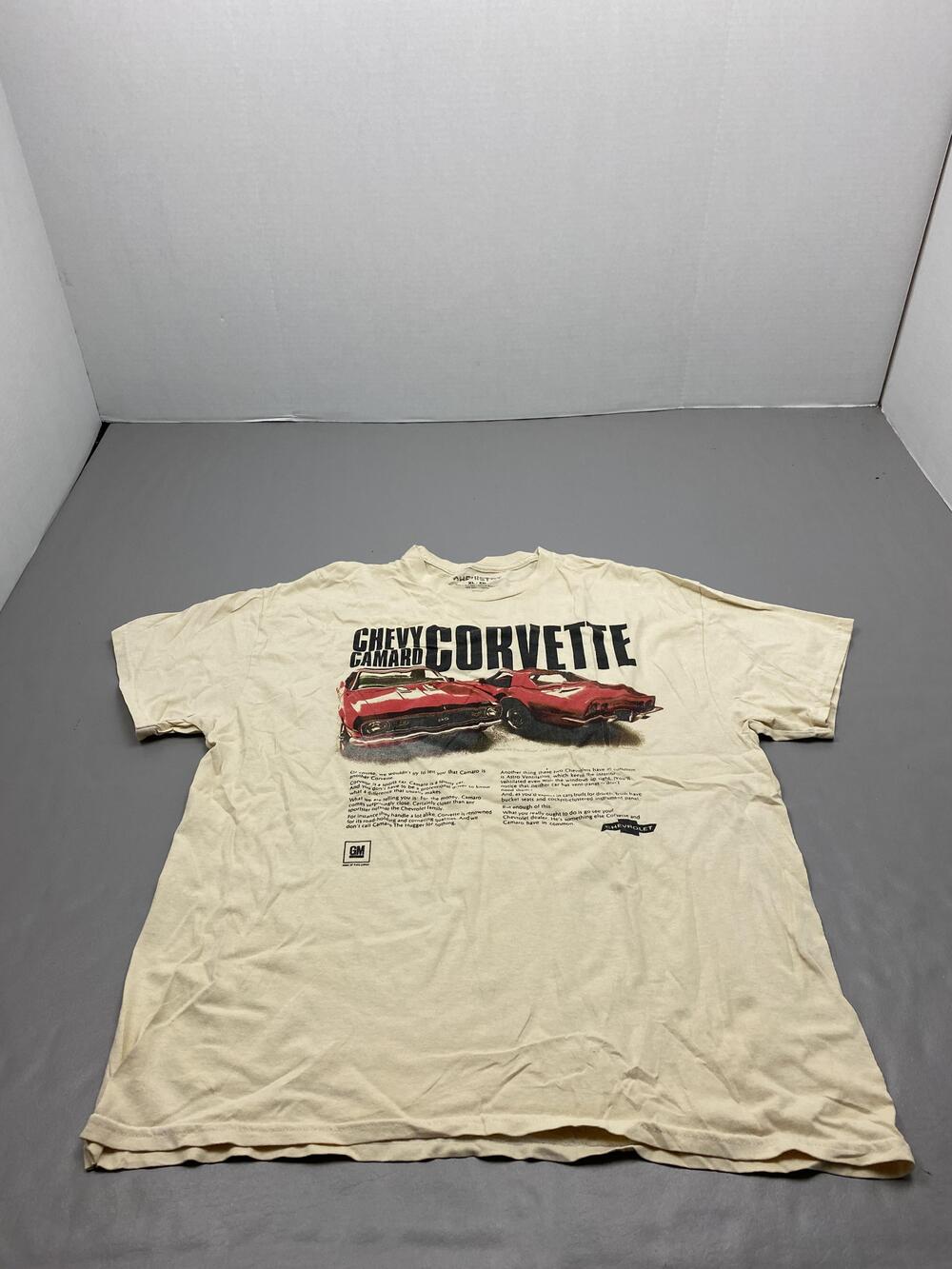 Chemistry Shirt Mens XL Beige Chevy Camaro Corvette Graphic Muscle Car Tee